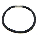 Cowhide Bracelets, zinc alloy magnetic clasp, platinum color plated, black, nickel, lead & cadmium free, 5mm Approx 8 Inch 