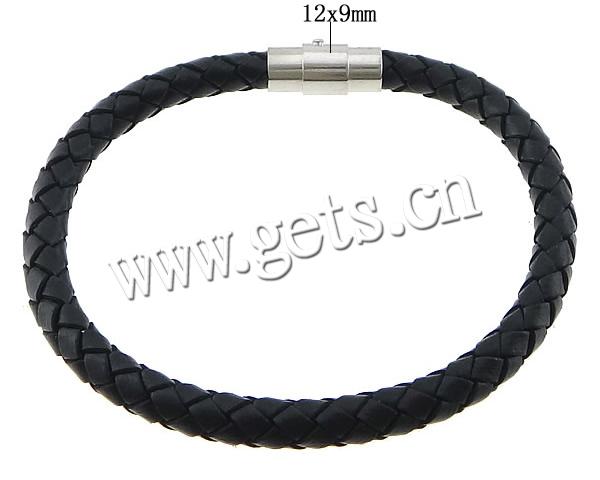 Cowhide Bracelets, zinc alloy magnetic clasp, platinum color plated, more sizes for choice, black, 7mm, 12x9mm, Sold By Strand