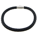 Cowhide Bracelets, zinc alloy magnetic clasp, platinum color plated black, 7mm 