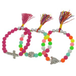 Acrylic Bracelets, with Nylon Cord & Copper Coated Plastic, antique silver color plated, fluorescent & with rhinestone & frosted, mixed colors, nickel, lead & cadmium free, 9-16mm .5 Inch, Approx 