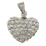 Rhinestone Clay Pave Pendants, with Brass, Heart, platinum color plated, with 84 pcs rhinestone PP11 Approx 