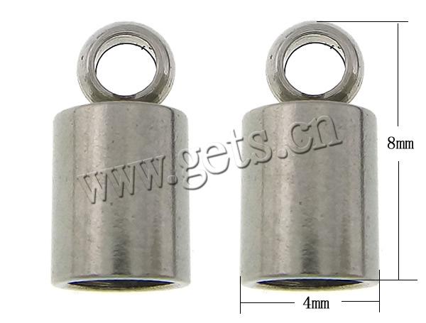 Stainless Steel End Caps, Tube, original color, 4x8mm, 3mm, Hole:Approx 2mm, 2000PCs/Bag, Sold By Bag