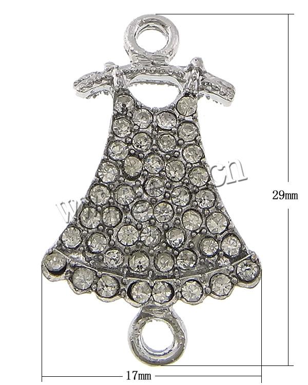 Rhinestone Zinc Alloy Connector, Garment, plated, Customized & with rhinestone & 1/1 loop, more colors for choice, cadmium free, 17x29x3mm, Hole:Approx 2.5mm, Sold By PC