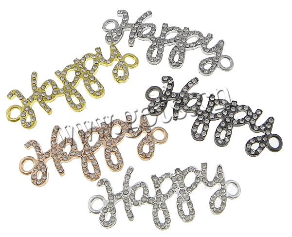 Letter Zinc Alloy Connector, word happy, plated, Customized & 1/1 loop, more colors for choice, cadmium free, 46x16x2mm, Hole:Approx 3mm, Sold By PC