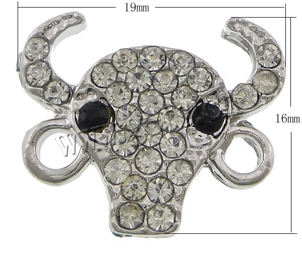 Animal Zinc Alloy Connector, Cow, Customized & with rhinestone & 1/1 loop, more colors for choice, cadmium free, 19x16x2mm, Hole:Approx 2mm, Sold By PC