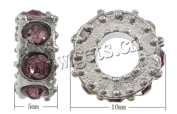 Perles European de stras d'alliage de Zinc , beignet, Placage, Personnalisé & sans filetage, plus de couleurs à choisir, sans cadmium, 5x10mm, Trou:Environ 4.5mm, Vendu par PC