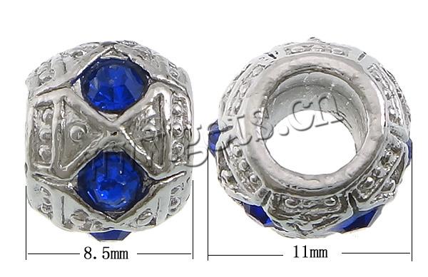 Perles European de stras d'alliage de Zinc , rondelle, Placage, Personnalisé & sans filetage, plus de couleurs à choisir, sans cadmium, 8.5x11mm, Trou:Environ 5mm, Vendu par PC