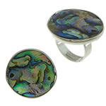 Brass Shell Finger Ring, with Abalone Shell, Flat Round, platinum color plated, adjustable, cadmium free, 26mm, Inner Approx 17mm, US Ring .5 