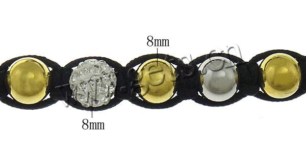 Stainless Steel Woven Ball Bracelets, with Rhinestone Clay Pave Bead & Nylon Cord, plated, adjustable, more colors for choice, 8mm, 8mm, 6mm, Length:Approx 6-10 Inch, Sold By Strand
