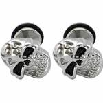 Stainless Steel Ear Piercing Jewelry, 316L Stainless Steel, with Glue, Skull, enamel, original color, 9.2mm 
