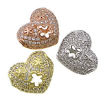 Cubic Zirconia Micro Pave Brass Beads, Heart, micro pave cubic zirconia Approx 1.5mm 