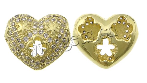 Cubic Zirconia Micro Pave Brass Beads, Heart, micro pave cubic zirconia, more colors for choice, 14x12x7mm, Hole:Approx 1.5mm, Sold By PC