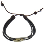 Cowhide Bracelets, with Waxed Cotton Cord & Wood & Zinc Alloy, plated, adjustable & with flower pattern & Approx 7-9 Inch 