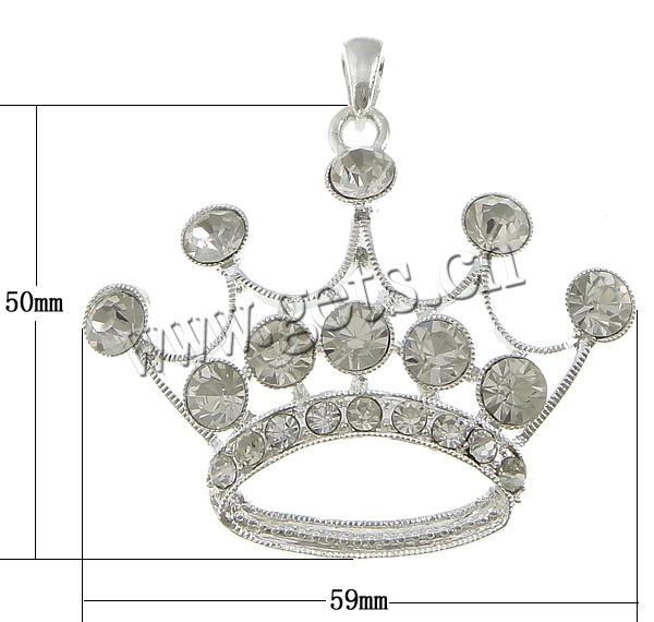 Zinc Alloy Crown Pendants, plated, with rhinestone, more colors for choice, cadmium free, 59x50x6mm, Hole:Approx 5mm, Sold By PC