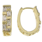 Brass Huggie Hoop Earring, real gold plated, with cubic zirconia & hollow 