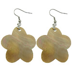 Seashell Earrings, Brass, with Natural Seashell, Flower, platinum color plated 61mm 
