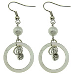 White Shell Earrings, Brass, with White Shell & Iron, platinum color plated, with rhinestone 53mm, 6mm 