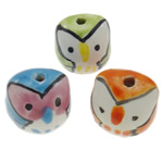 Tierische Porzellan Perlen, Handzeichnung, gemischt, gemischte Farben, 14x15x15mm, Bohrung:ca. 2mm, verkauft von PC