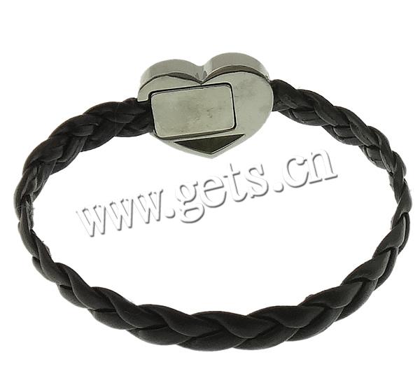bracelet de cordon en PU , cuir PU, Alliage de zinc fermoir magnétique, coeur, Placage de couleur platine, tressé, noire, 21x16mm, 6mm, Longueur:Environ 7 pouce, Vendu par brin