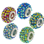 Rhinestone Brass European Beads, with Resin, Rondelle, plated, colorful plated & with rhinestone Approx 5mm 