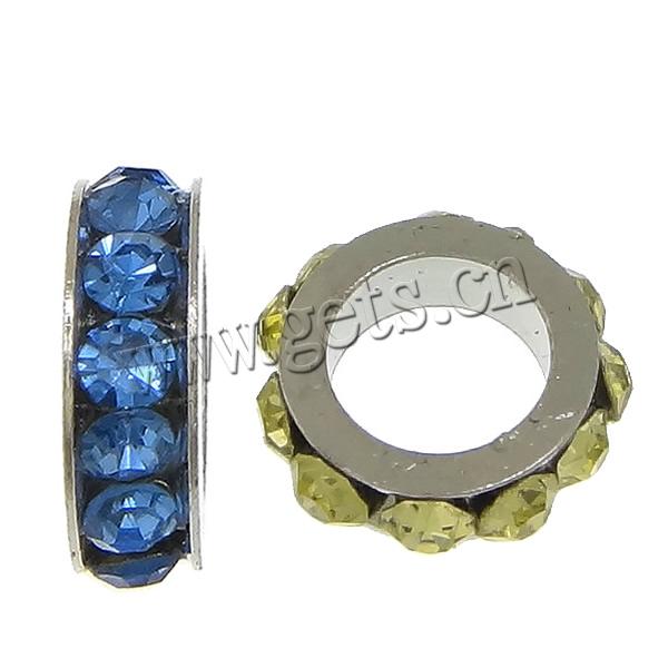 Zinc Alloy Spacer Beads, Donut, plated, Customized & with rhinestone, more colors for choice, cadmium free, 3x8mm, Hole:Approx 5mm, Sold By PC