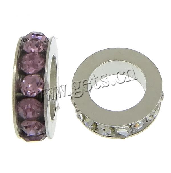 Zinc Alloy Spacer Beads, Donut, plated, Customized & with rhinestone, more colors for choice, cadmium free, 3x11mm, Hole:Approx 6mm, Sold By PC