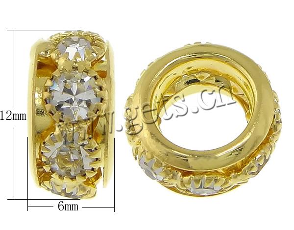 Donut Rhinestone Spacer, metal, Tambor, chapado, con diamantes de imitación & agujero largo, más colores para la opción, 6x12mm, agujero:aproximado 8mm, Vendido por UD