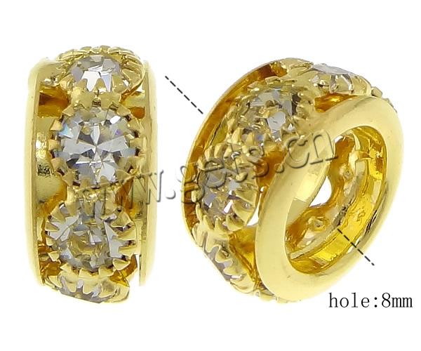 Donut Rhinestone Spacer , Brass, Drum, plated, with rhinestone & large hole, more colors for choice, 6x12mm, Hole:Approx 8mm, Sold By PC