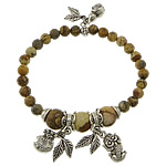 Picture Jasper Bracelet, with Elastic Thread & Zinc Alloy, Round, antique silver color plated, charm bracelet, 6mm  10mm Approx 8 Inch 