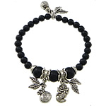 Black Agate Bracelets, with Elastic Thread & Zinc Alloy, antique silver color plated, charm bracelet, 6mm  10mm Approx 8 Inch 