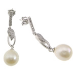 Freshwater Pearl Drop Earring, sterling silver post pin, Teardrop, plated, micro pave cubic zirconia 