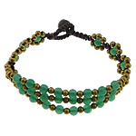 Green Aventurine Bracelet, with Nylon Cord & Brass & Iron, antique gold color plated, 4.5mm, 3mm Approx 7 Inch 