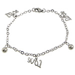 Stainless Steel Charm Bracelet, iron lobster clasp, word love, oval chain, original color Approx 7 Inch 