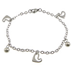 Stainless Steel Charm Bracelet, iron lobster clasp, oval chain, original color Approx 7 Inch 