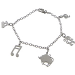 Stainless Steel Charm Bracelet, iron lobster clasp, oval chain, original color      Approx 7 Inch 
