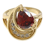 Cubic Zircon Brass Finger Ring, gold color plated, with cubic zirconia & faceted, 18mm, US Ring .5 