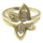 Cubic Zircon Brass Finger Ring, Flower, gold color plated, with cubic zirconia, 20mm, US Ring 