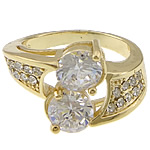 Cubic Zircon Brass Finger Ring, gold color plated, with cubic zirconia & faceted, 14mm, US Ring .5 