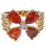 Cubic Zircon Brass Finger Ring, Flower, gold color plated, with cubic zirconia & faceted US Ring .5 