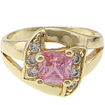 Cubic Zircon Brass Finger Ring, gold color plated, with cubic zirconia & faceted, 14mm, US Ring 