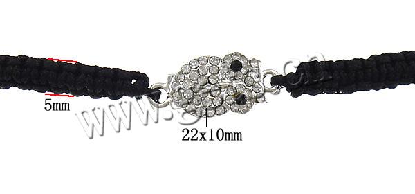 Bracelets de Woven Ball En alliage de zinc, avec corde en nylon & laiton, hibou, Placage, Personnalisé & avec strass, plus de couleurs à choisir, 22x10x3mm, 6mm, 5mm, Longueur:6-10 pouce, Vendu par brin