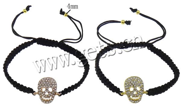 Bracelets de Woven Ball En alliage de zinc, avec corde en nylon & laiton, crane, Plaquage normal, Personnalisé & avec strass, plus de couleurs à choisir, 19x18x4mm, 4mm, 5mm, Longueur:6-10 pouce, Vendu par brin