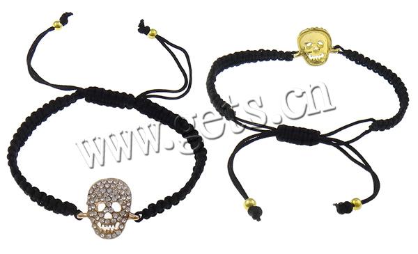 Bracelets de Woven Ball En alliage de zinc, avec corde en nylon & laiton, crane, Plaquage normal, Personnalisé & avec strass, plus de couleurs à choisir, 19x18x4mm, 4mm, 5mm, Longueur:6-10 pouce, Vendu par brin