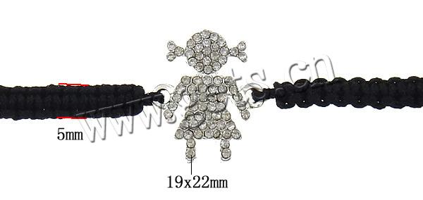 Bracelets de Woven Ball En alliage de zinc, avec corde en nylon & laiton, fille, Placage, Personnalisé & avec strass, plus de couleurs à choisir, 19x22x2mm, 6mm, 5mm, Longueur:6-10 pouce, Vendu par brin