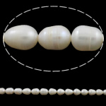 Perles d'eau douce de culture de riz, perle d'eau douce cultivée, naturel, blanc, grade A, 9-10mm Environ 0.8mm Environ 14.5 pouce, Vendu par brin