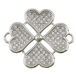 Rhinestone Brass Connector, Four Leaf Clover, platinum color plated, micro pave rhinestone & 1/1 loop Approx 2mm 