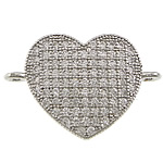 Rhinestone Brass Connector, Heart, platinum color plated, micro pave rhinestone & 1/1 loop Approx 1.5mm 