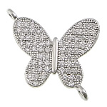 Rhinestone Brass Connector, Butterfly, platinum color plated, micro pave rhinestone & 1/1 loop Approx 2mm 