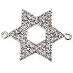 Rhinestone Brass Connector, Star of David, platinum color plated, Jewish  Jewelry & micro pave rhinestone & 1/1 loop Approx 1.5mm 