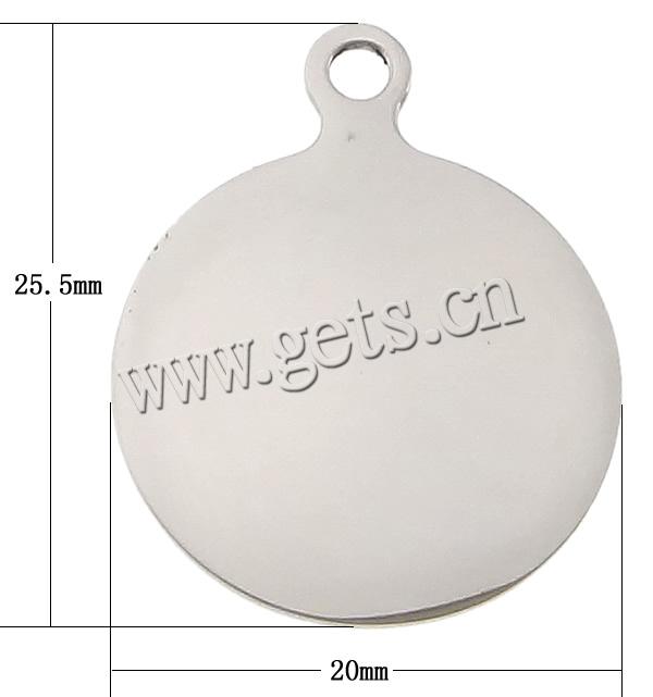 Кулон тег из нержавеющей стали, Нержавеющая сталь 304, Плоская круглая форма, оригинальный цвет, 25.5x20x1mm, отверстие:Приблизительно 2.5mm, продается PC
